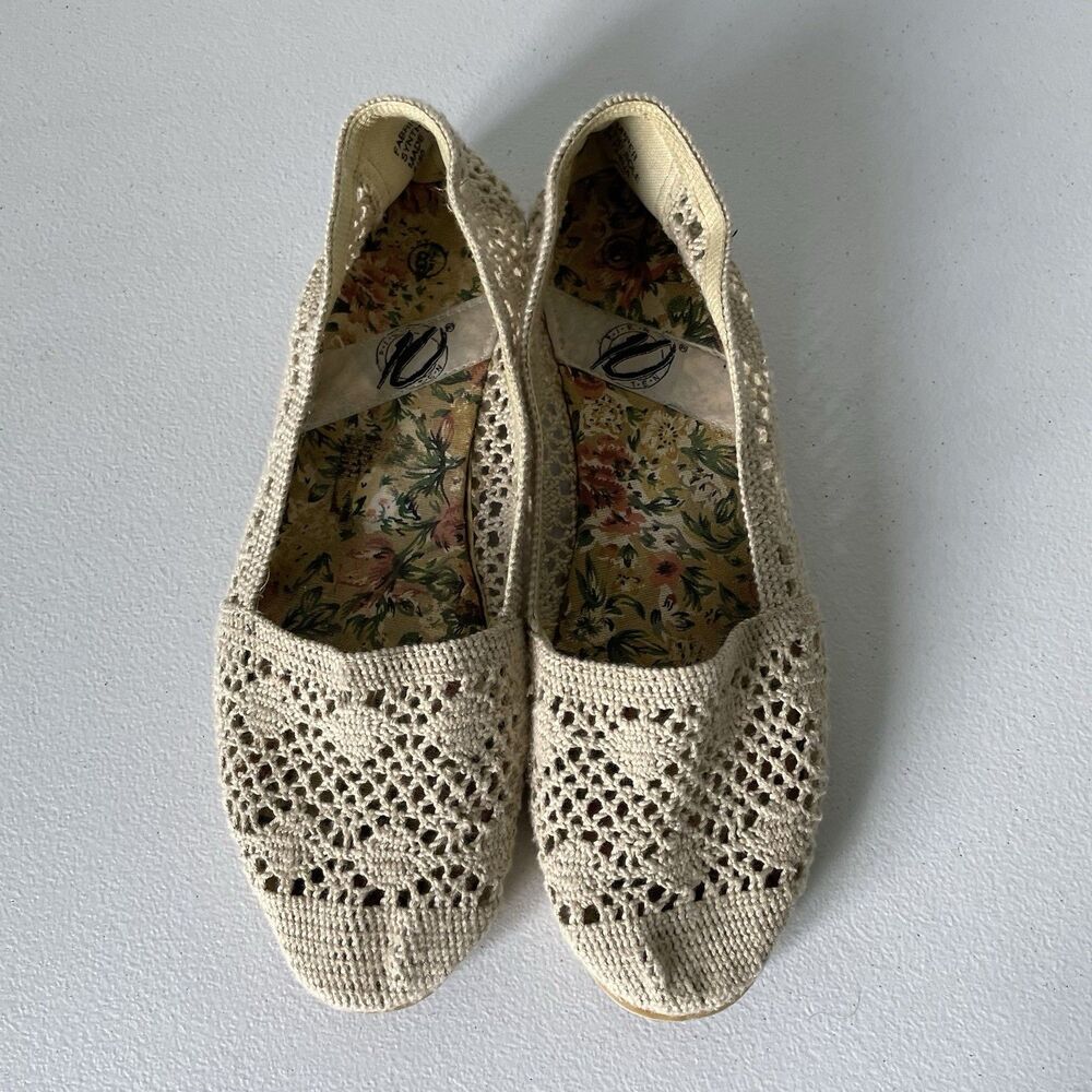 Pier Ten Vintage Cottagecore Knit Crochet Flats Slip-On Shoes Beige Women's 8.5 - Picture 7 of 9